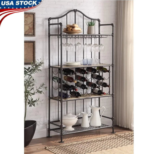 Industrial Freestanding Wine Rack with Adjustable Shelves Indoor Use