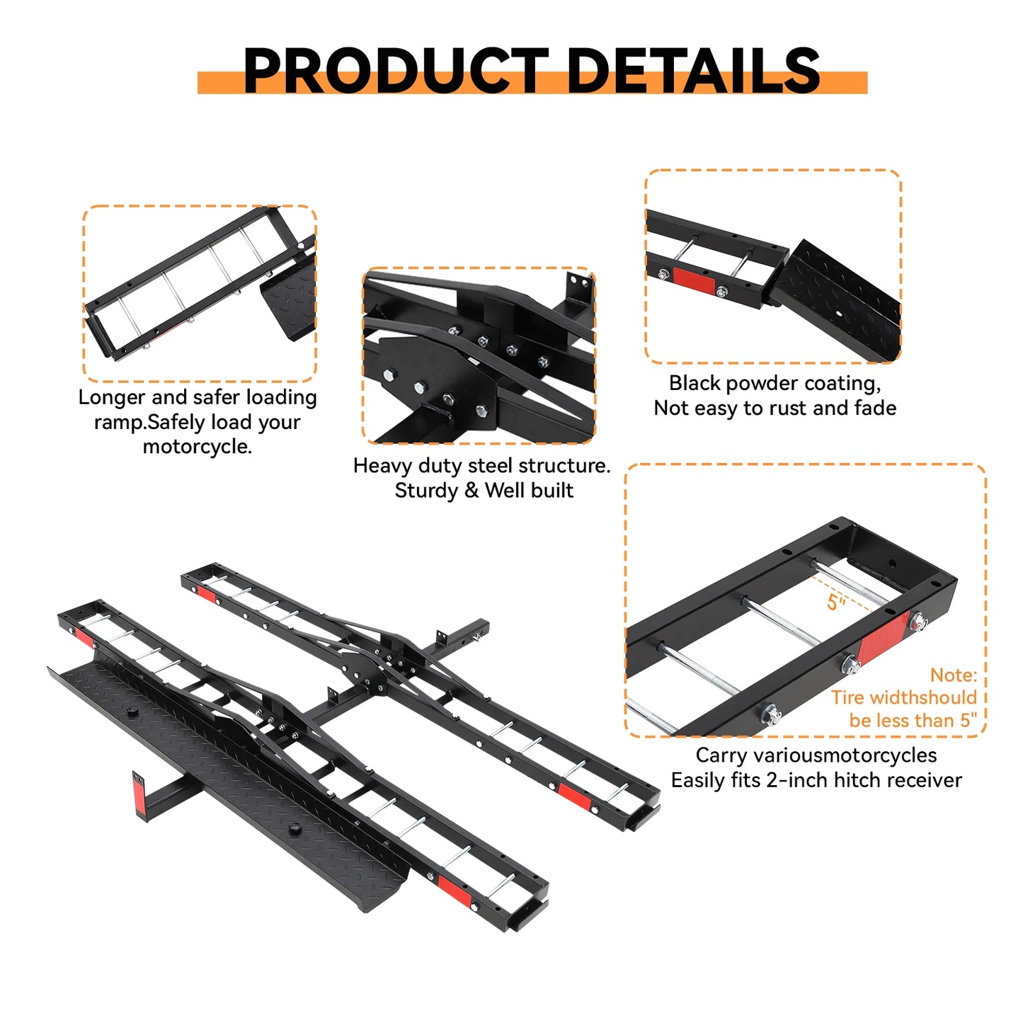 Heavy Duty 600 Lbs Dirt Bike Carrier for 2 Ebikes Motorcycle Rack