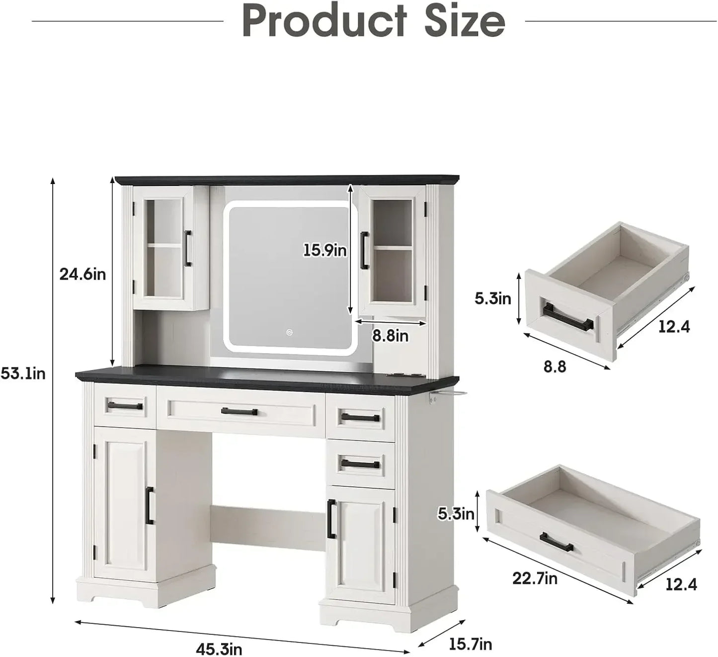 Farmhouse Vanity Desk with Mirror and Lights Makeup Table 45 Inch