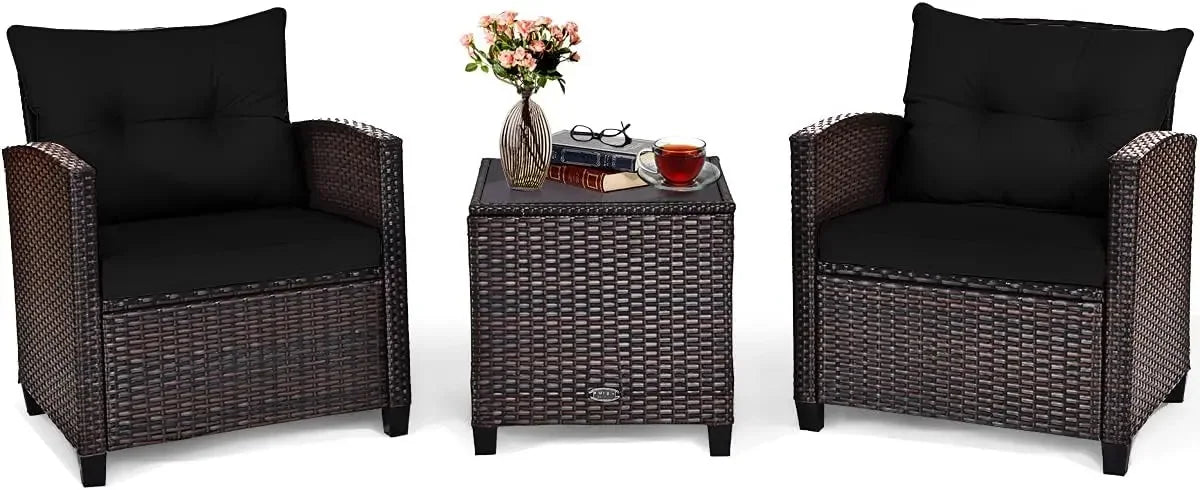 Ljustra 3-Piece Outdoor Patio Furniture Set PE Rattan Wicker Sofa