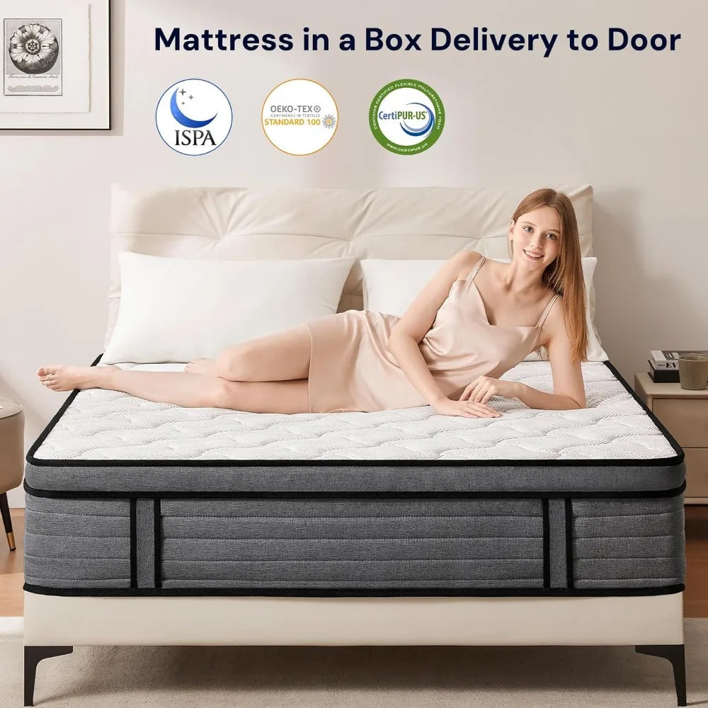 Ljustra Queen 12 Inch Hybrid Mattress Memory Foam Bed in a Box