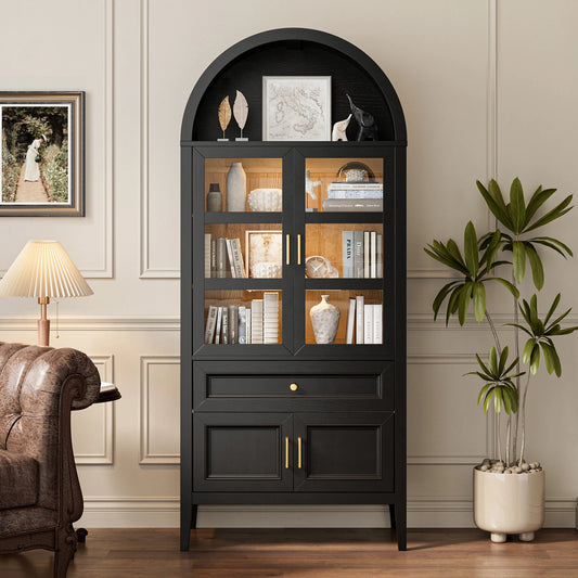 Modern Arched Cabinet with Glass Doors Auto Sensor LED Lights