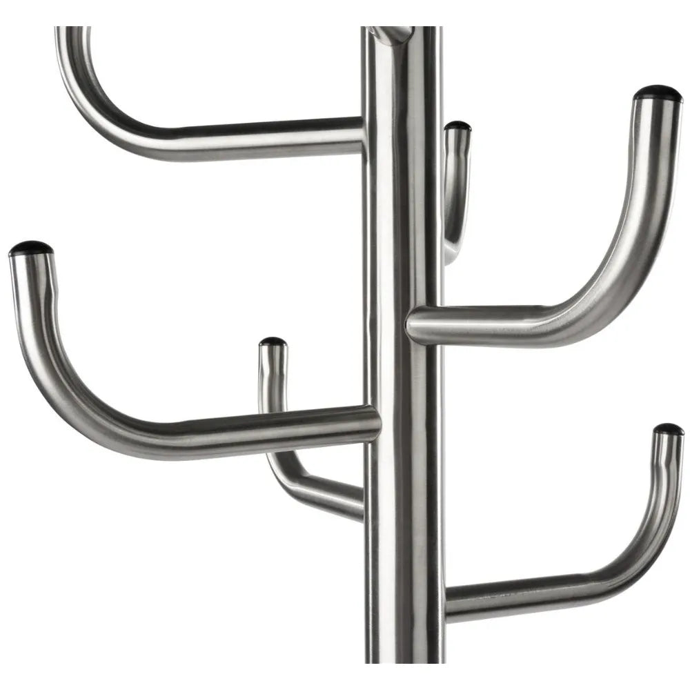Coat Rack with 8 Hooks Weighted Base Metal Stainless Steel Brushed Silver