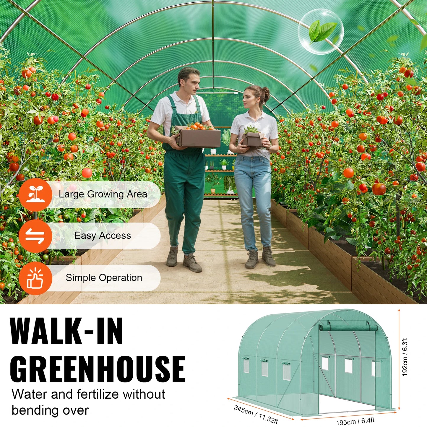 Large Walk-in Tunnel Greenhouse Heavy-Duty PE Cover Steel Frame