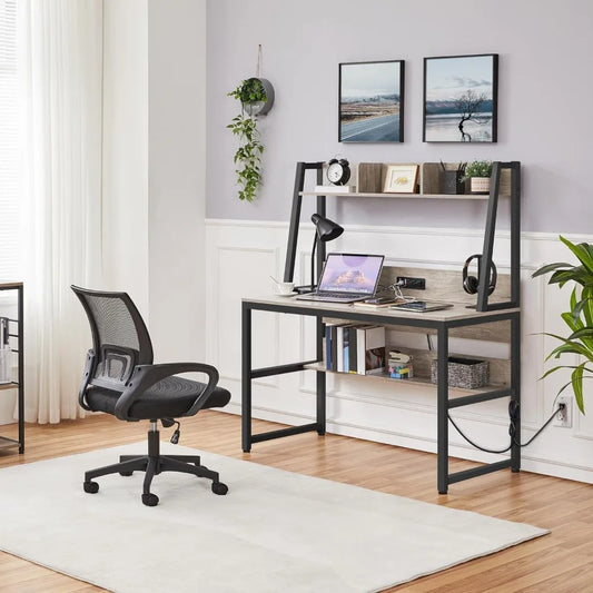 Home Office Writing Desk with USB Ports Power Outlets Compact Storage