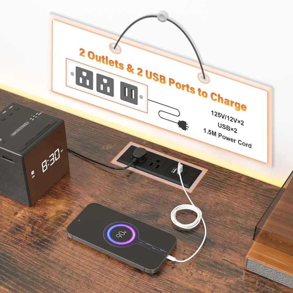 Ljustra 75 Inch TV Stand Dresser with LED Lights 12 Drawers and Outlets