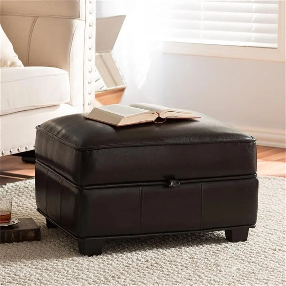 Leather Storage Ottoman Lift-Top Dark Brown Furniture Home Decor