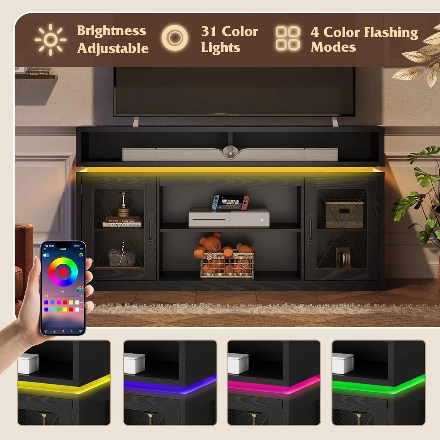 TV Stand for 65 Inch TV Entertainment Center with LED Lights and Storage