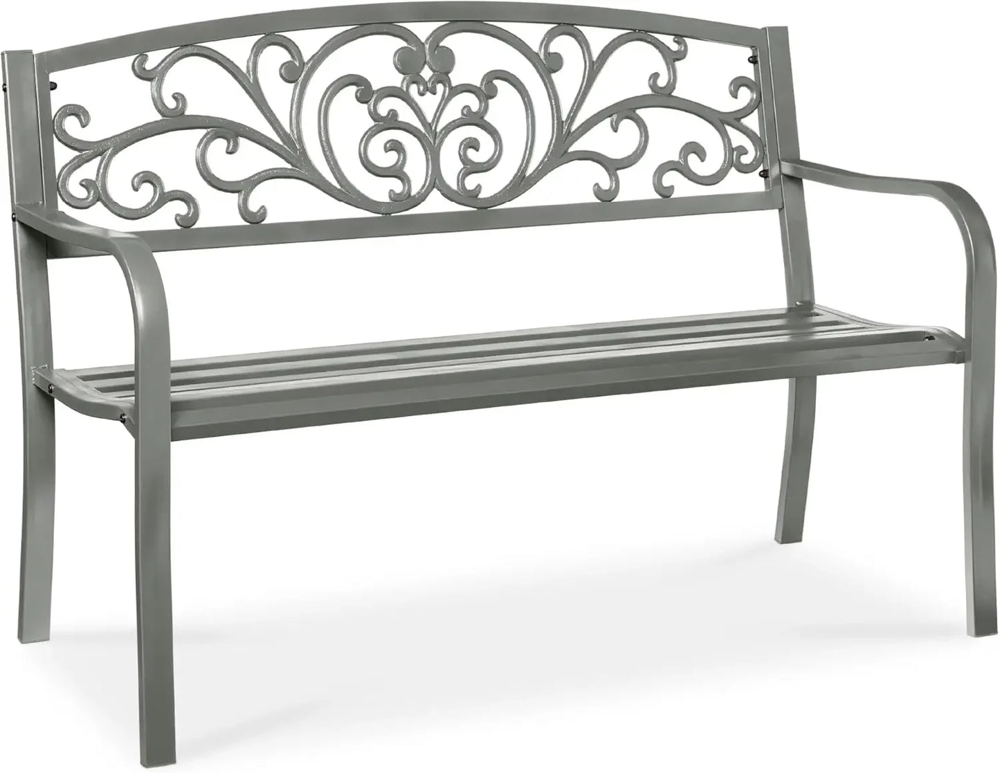 Ljustra Outdoor Steel Garden Bench with Floral Design Backrest
