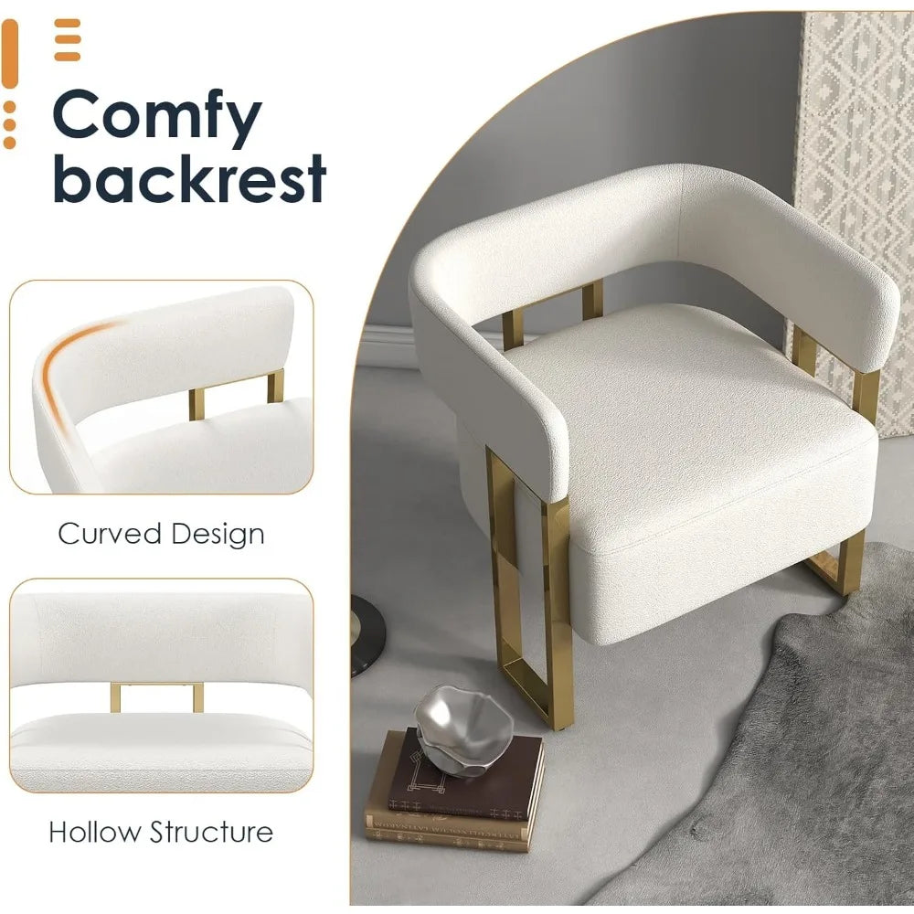 Modern Sherpa Boucle Accent Chair Upholstered Armchair Comfy Barrel Chair