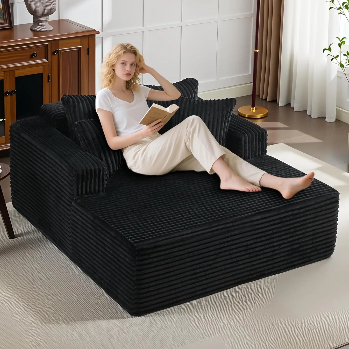 61 Inch Oversized Chaise Lounge Chair Indoor Sofa Bed with Pillows