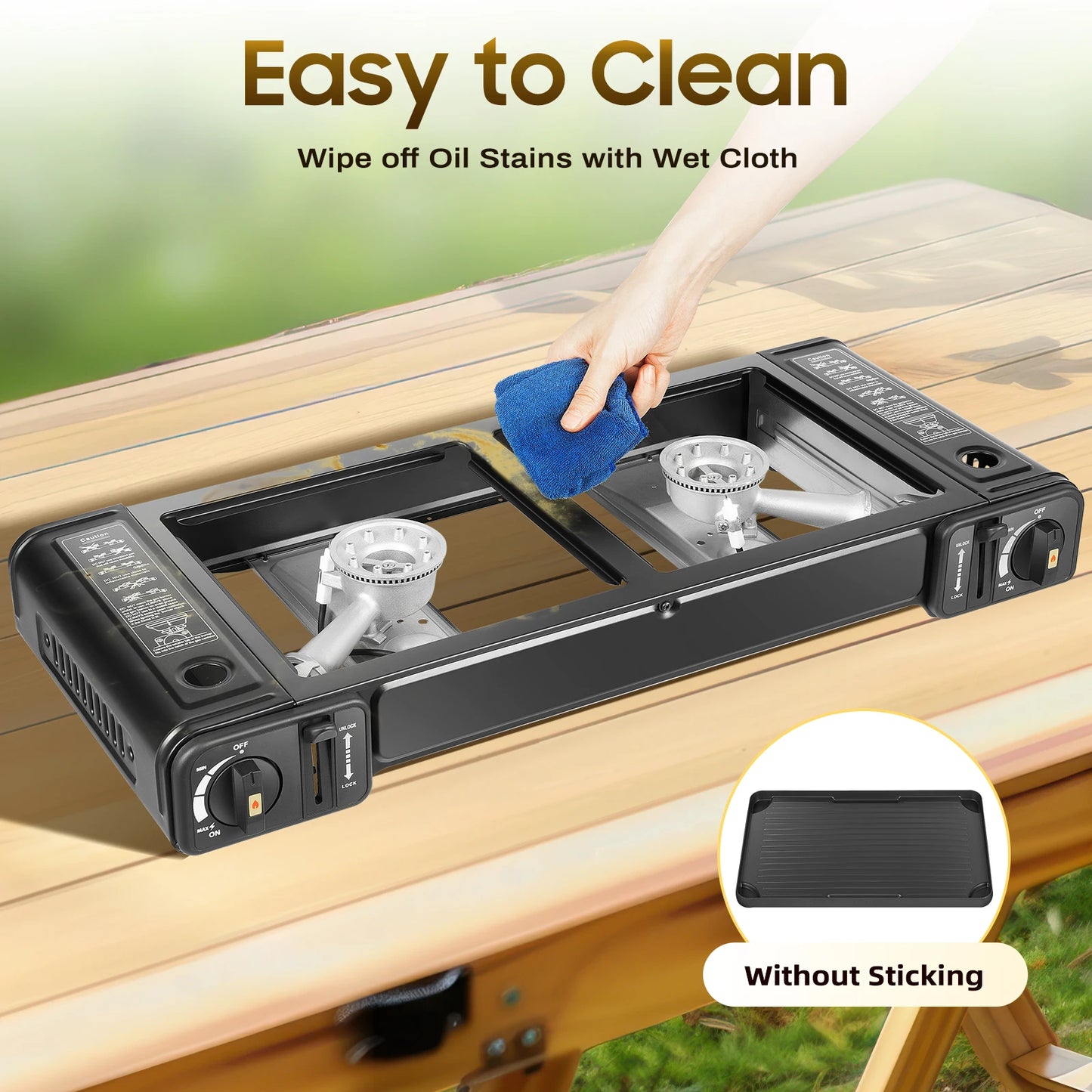 Ljustra Portable Dual Burner Camping Stove with Grill Tray and Case