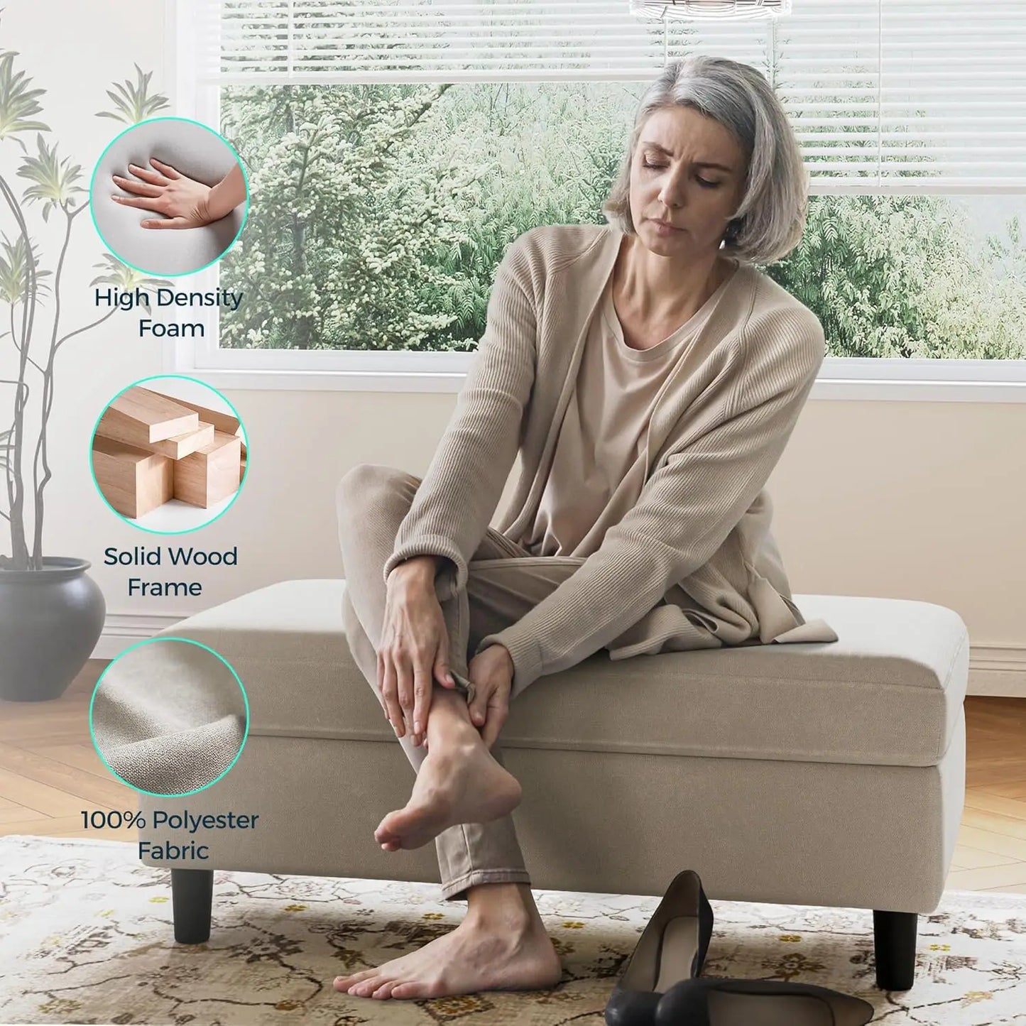 46 Inch Storage Ottoman Bench Folding Coffee Table Footstool Organizer