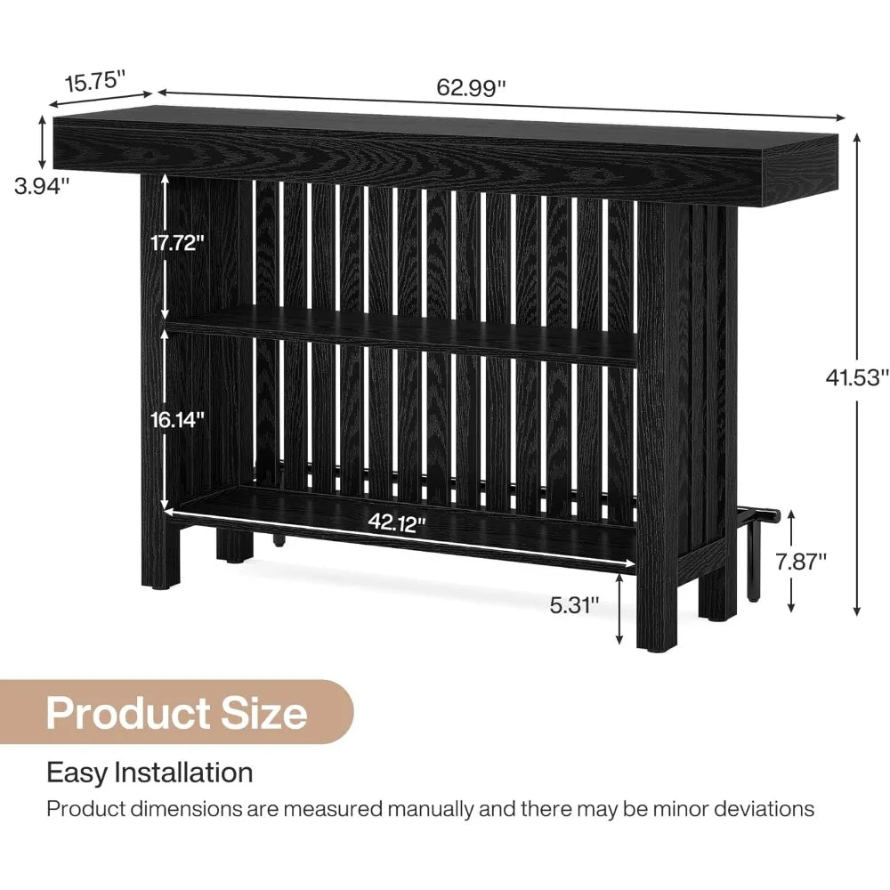 Large Home Bar Unit 2-Tier Mini Bar Table Modern Coffee Bar Cabinet