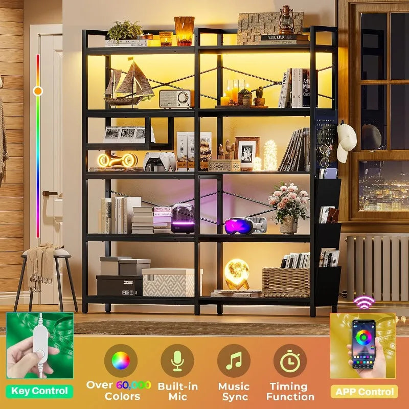 Ljustra 63" Tall Bookshelf Storage Bookcase with Pegboard and LED Light