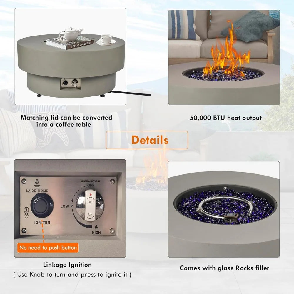 32.5 Inch Outdoor Gas Fire Pit Table with Natural Gas Conversion Kit