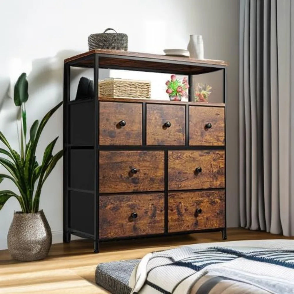 Dresser with 7 Drawers and 2 Shelves Versatile Storage Organizer