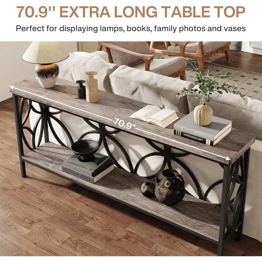 70.9-Inch Industrial Narrow Sofa Table Console for Entryway Living Room