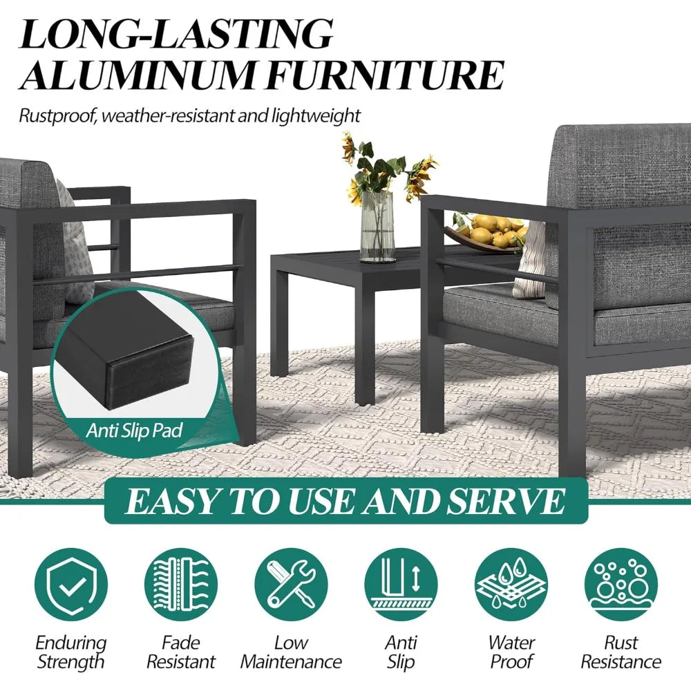 Outdoor Aluminum Sofa Set with Removable Cushions 4 Piece Patio Set