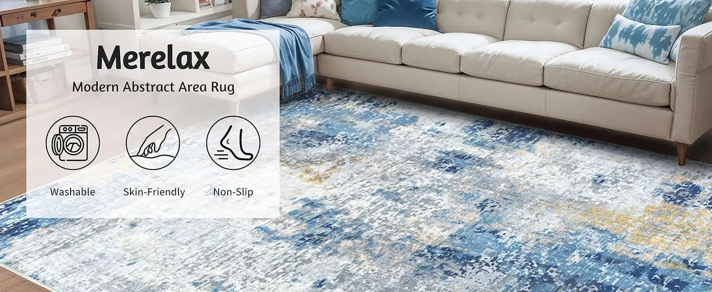 Large Modern Abstract Area Rug Boho Vintage Machine Washable Non Slip