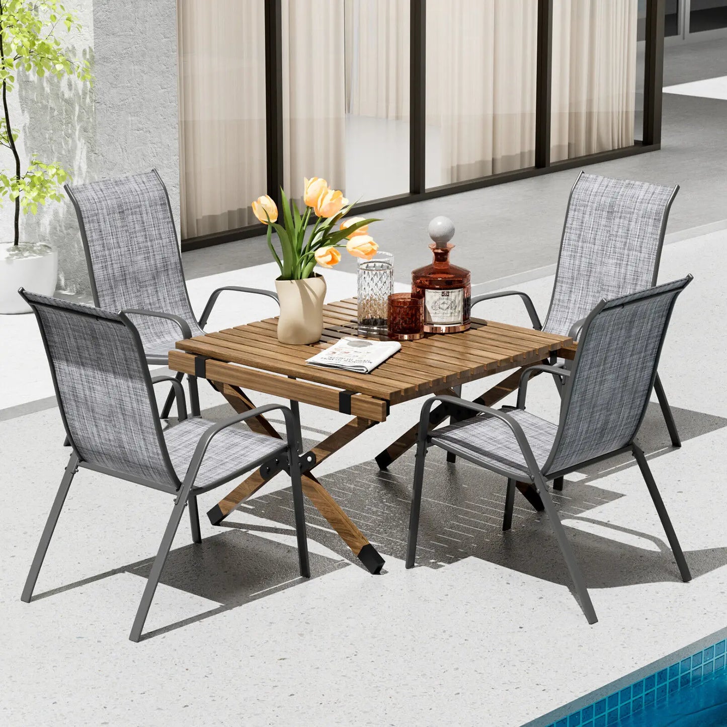 Metal Stackable Outdoor Dining Chairs Set of 4 for Patio Garden