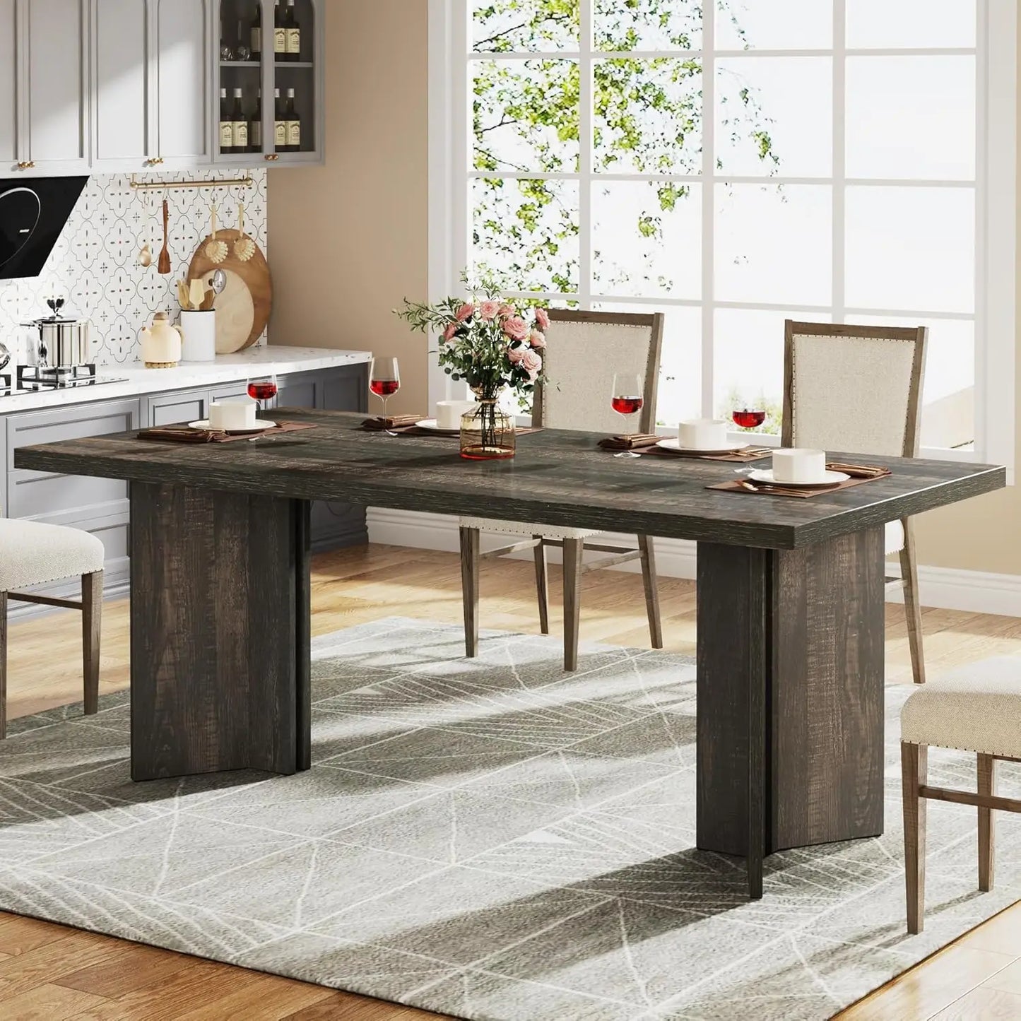 Rectangular Farmhouse Dining Table for 4-6 People Kitchen Dining Room