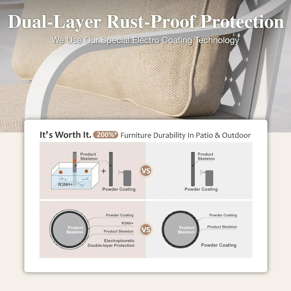 4-Piece Patio Furniture Set Rattan Rocking Chairs Sofa Marble Table