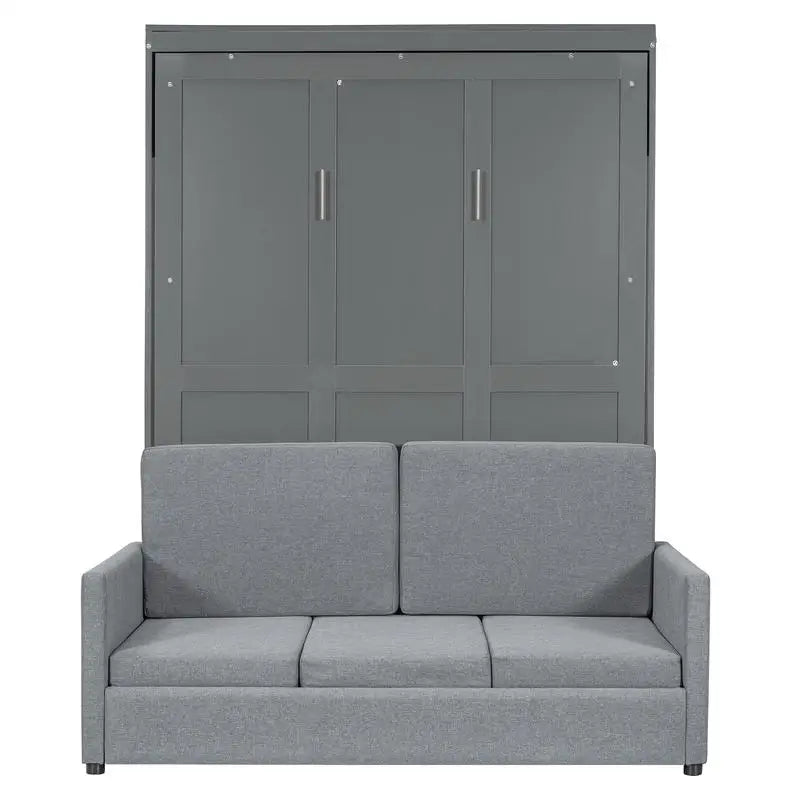 Gray Full Size Murphy Bed Space Saving Couch Sofa Wall Bed