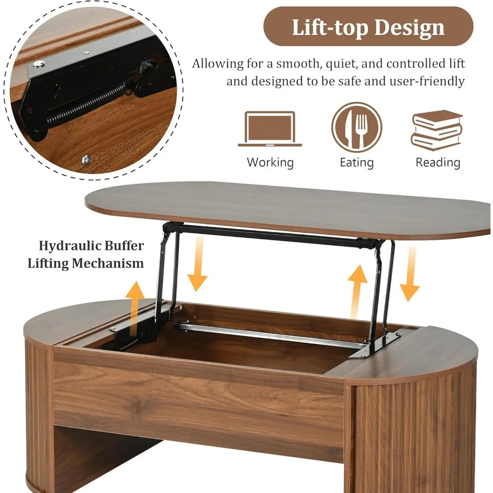 Modern Lift Top Coffee Table with Hidden Storage Oval Design 47.2"