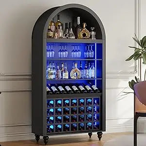 Arched Wine Bar Cabinet 71" Tall Modern Liquor Cabinet with Charging Station