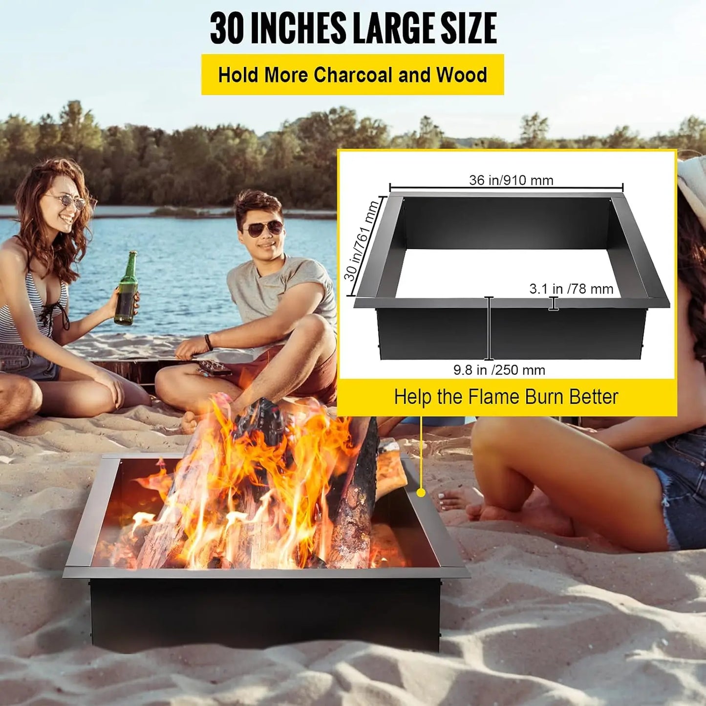 Fire Pit Ring 36 Inch DIY Steel Insert Outdoor Patio Backyard Heating