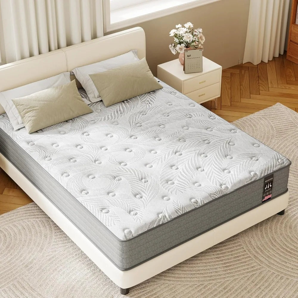Queen Size 12 Inch Medium Firm Gel Infused Memory Foam Pocket Spring Mattress