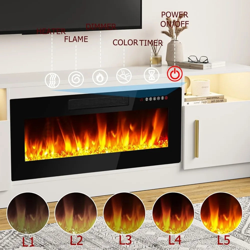 Fireplace TV Stand Entertainment Center 70" Wooden TV Stand for 80" TVs