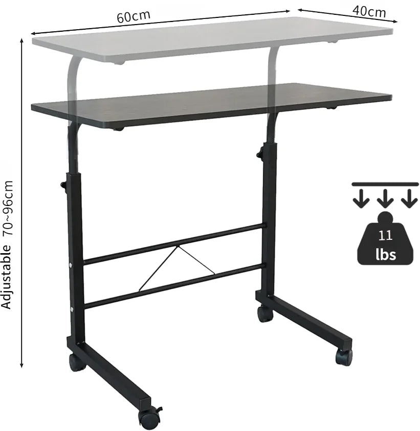Adjustable Mobile Black Pipe Rack Computer Desk Modern Side Table