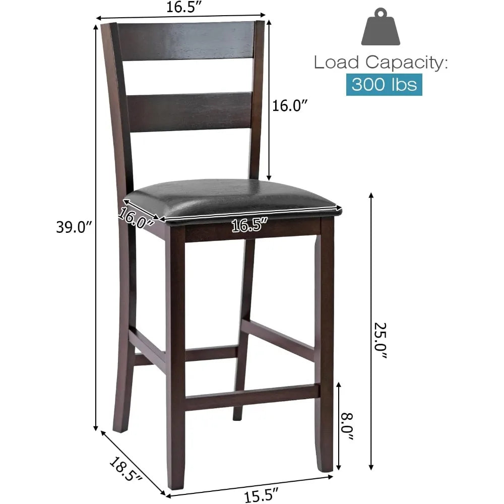 Set of 2 Counter Height Bar Stools with Padded Seat and Wood Legs
