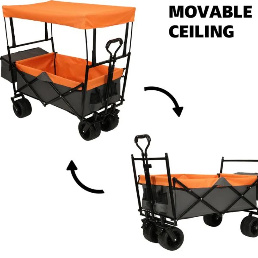 480Lbs Collapsible Wagon with Canopy All Terrain Lightweight Foldable