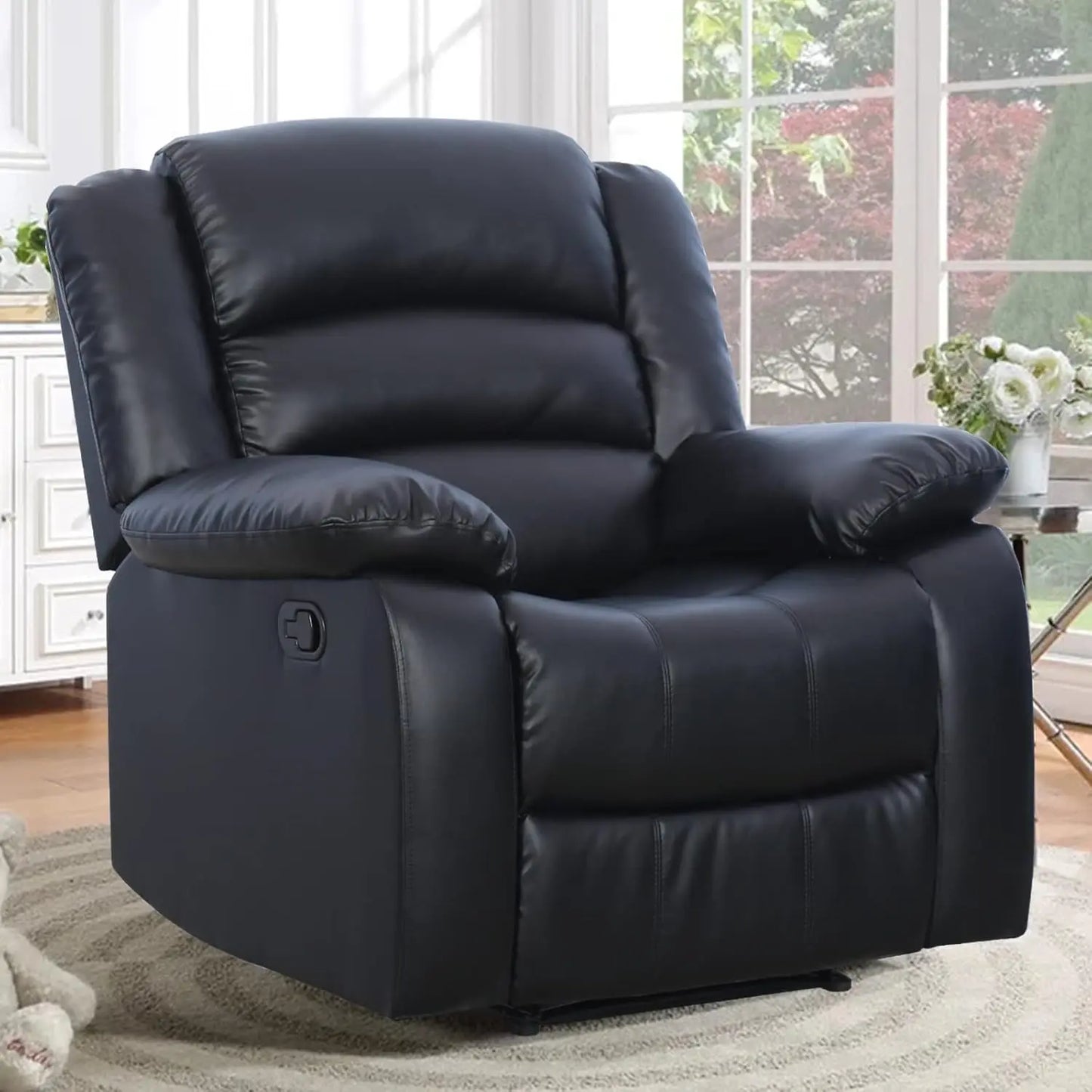 Recliner Chair Overstuffed Arm Back Faux Leather Manual Reclining Sofa