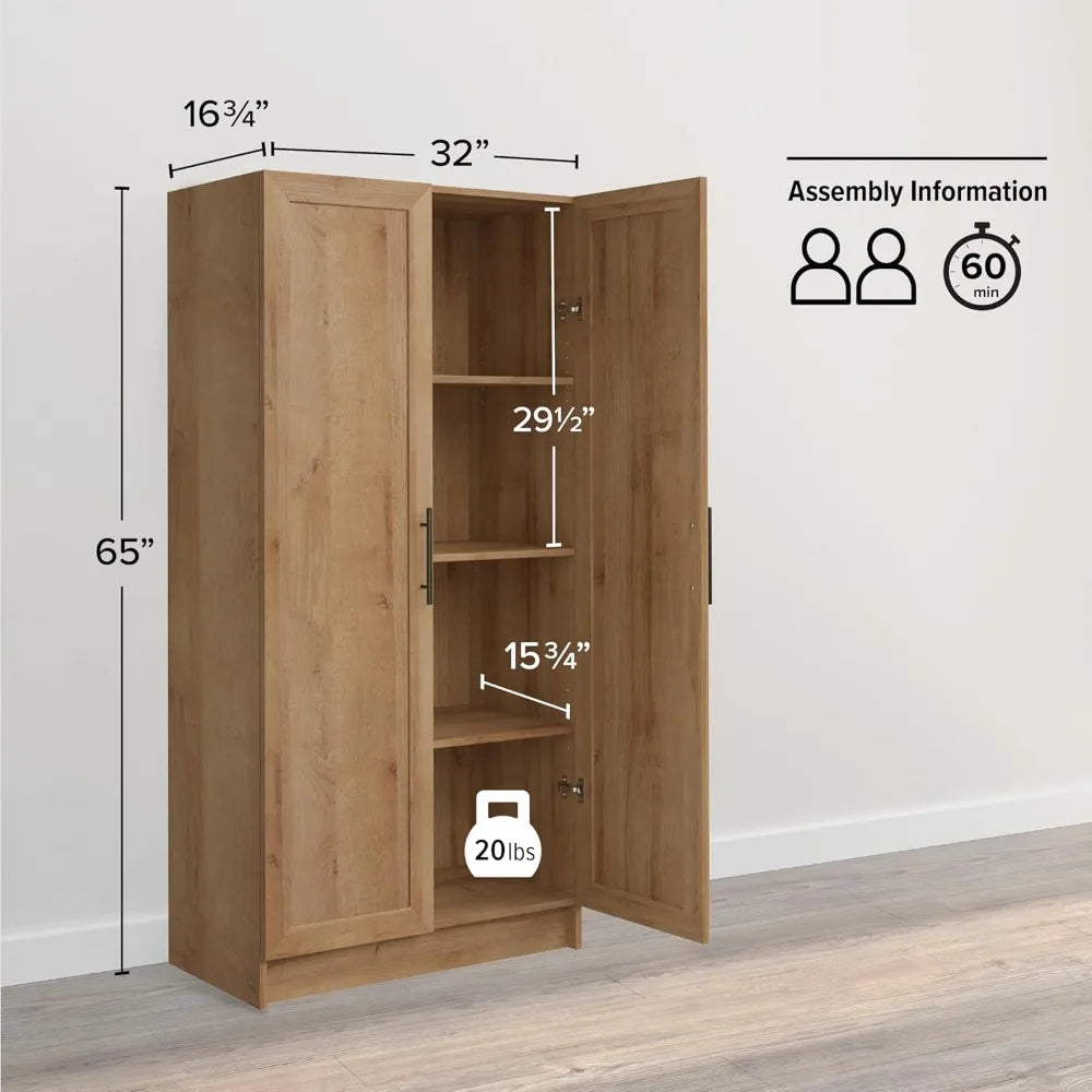 Natural Oak Tall Accent Kitchen Pantry Storage Cabinet Buffet