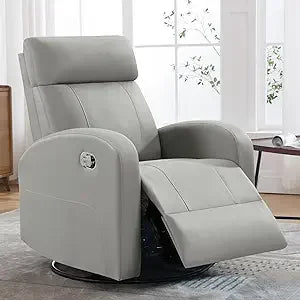 Swivel Rocker Recliner Chair 360° Manual Leather Glider Nursery Chair