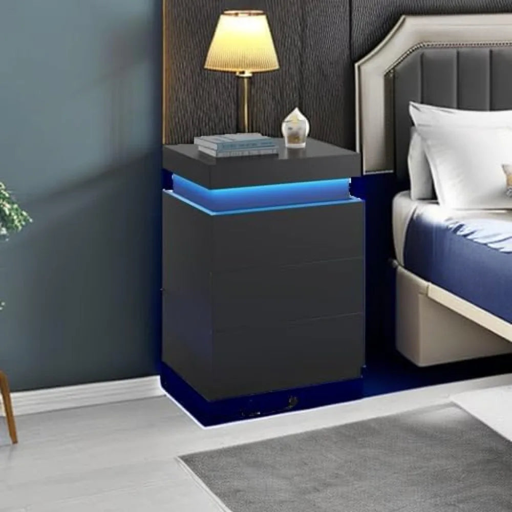 LED Nightstands Set of 2 with Charging Station and Sliding Top
