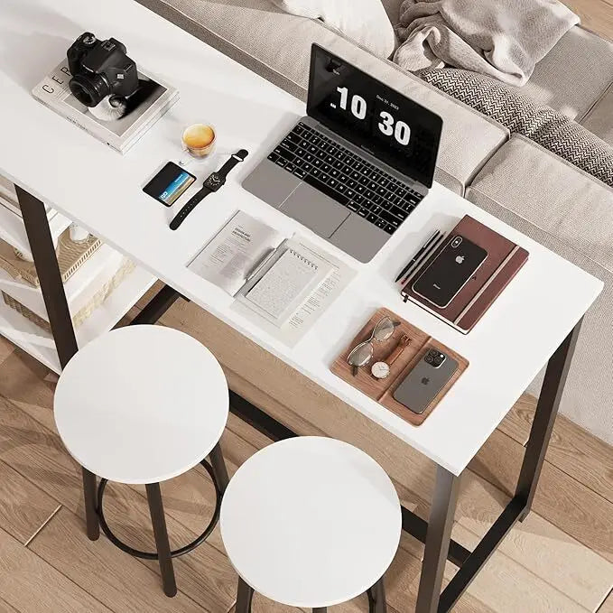 Bar Table with 2 Stools Counter Height Table 3 Storage Shelves