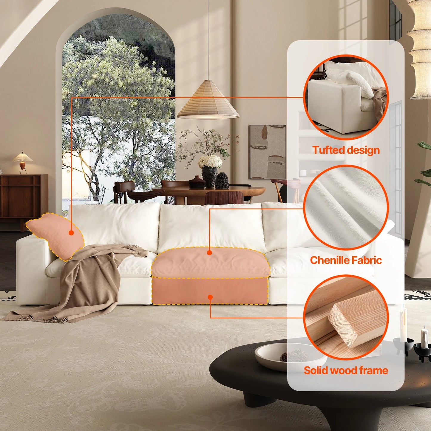 U-Shaped Cloud Couch Down-Filled Modern Modular Sectional Sofa Living Room