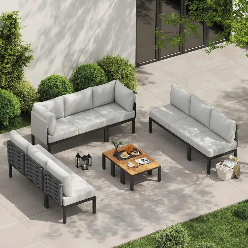 12 Pieces Outdoor Patio Furniture Set U-Shaped Sofa Modular Couch