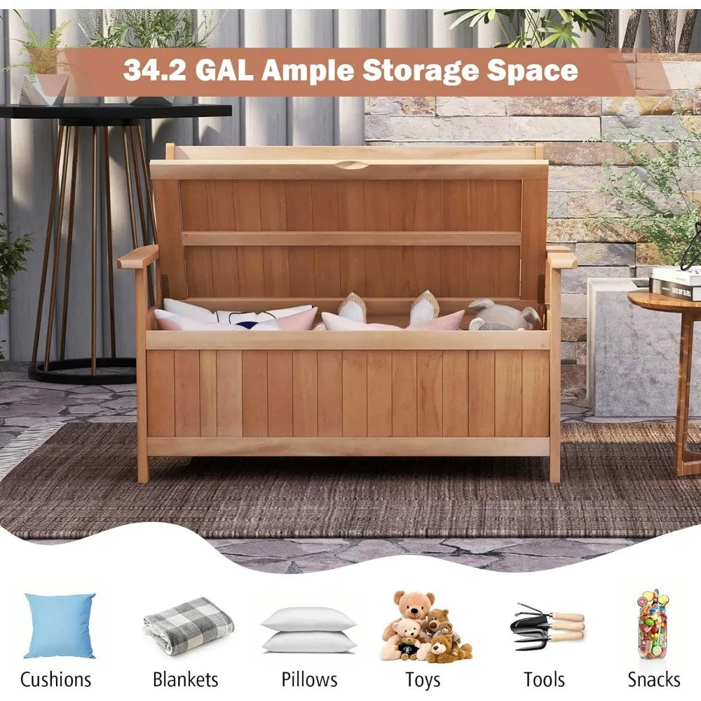 Ljustra 48 Inch Patio Storage Bench Wood Loveseat Outdoor Seating