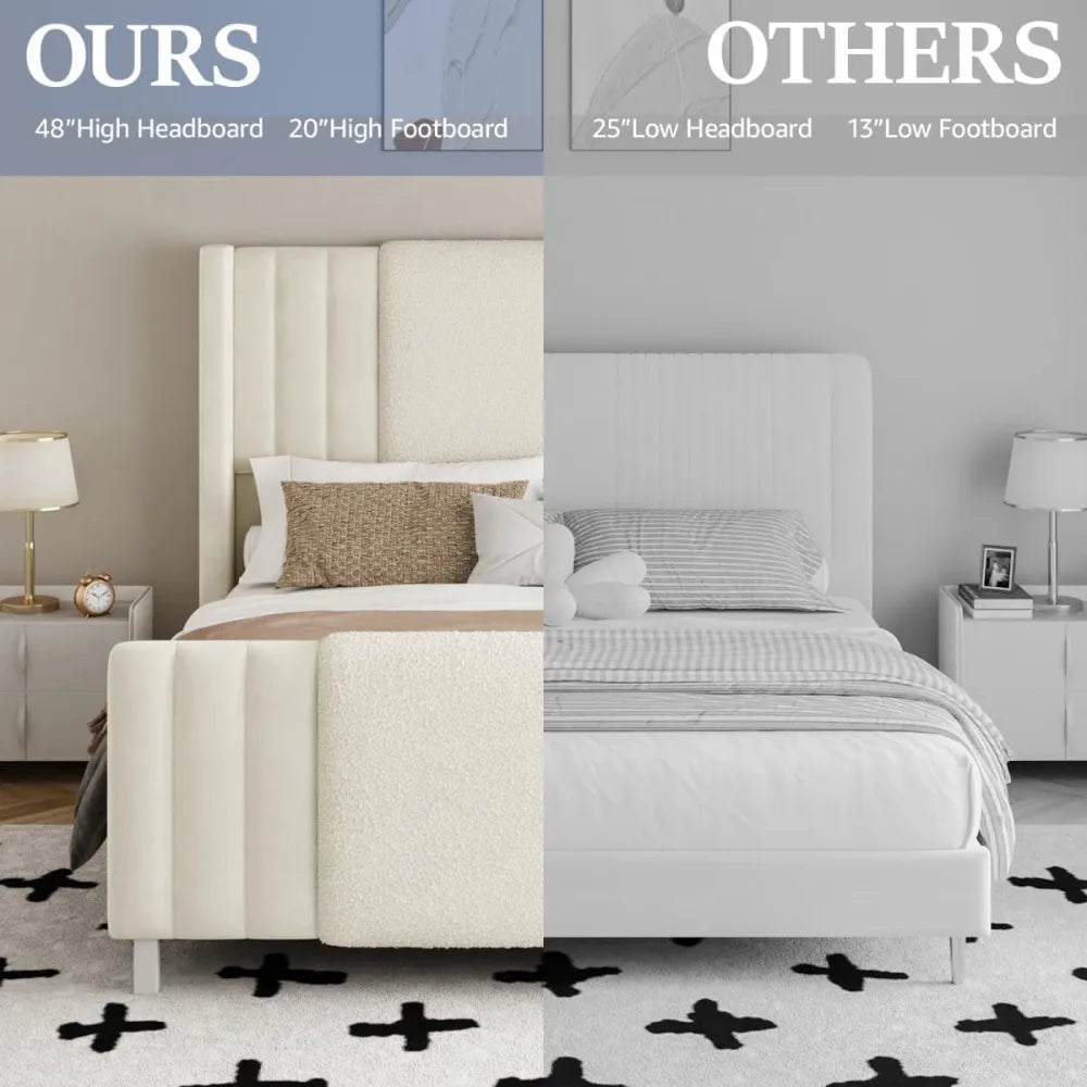 Queen Size Upholstered Bed Frame with LED Lights and Tall Headboard