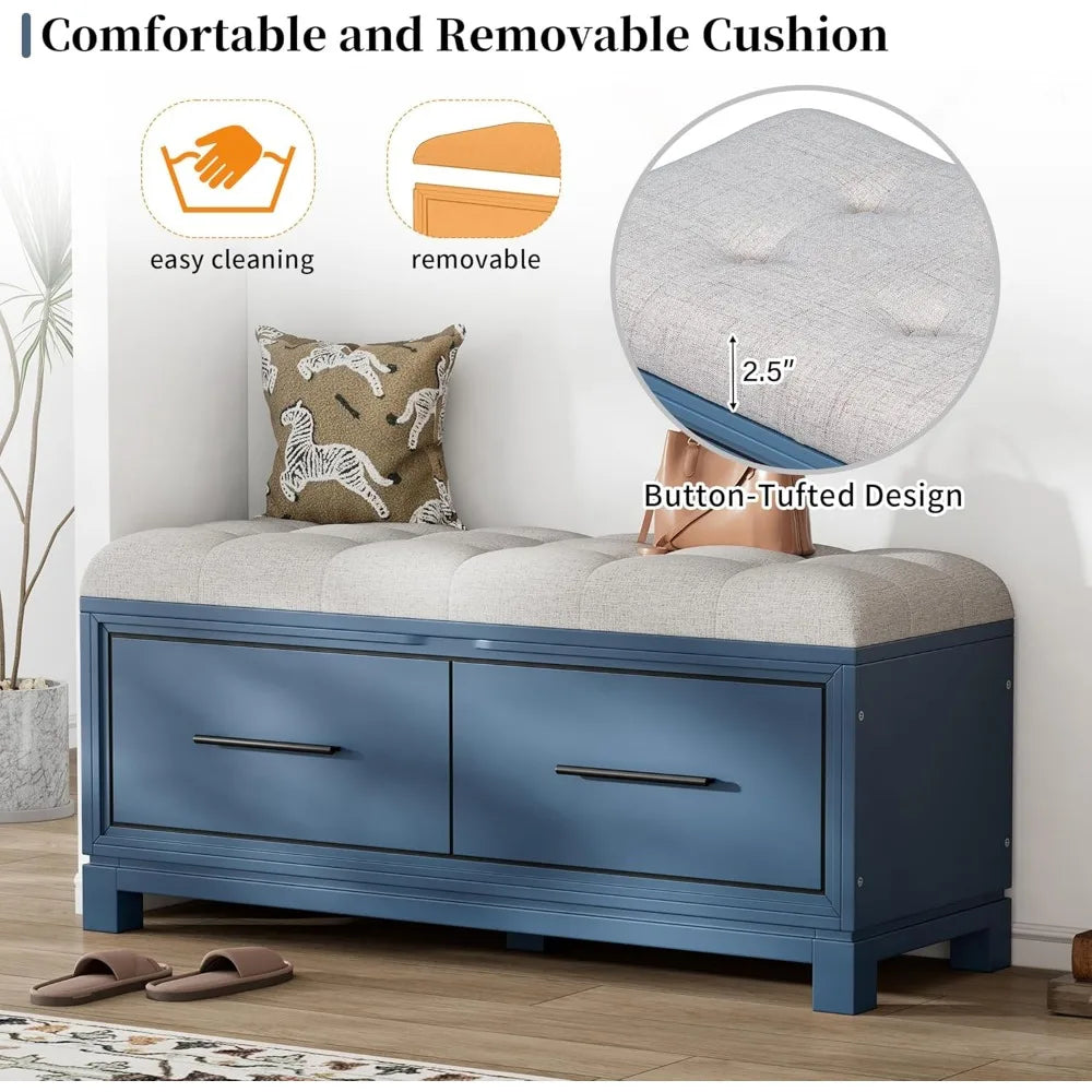Entryway Shoe Bench with Hidden Storage Removable Cushion Pine Frame
