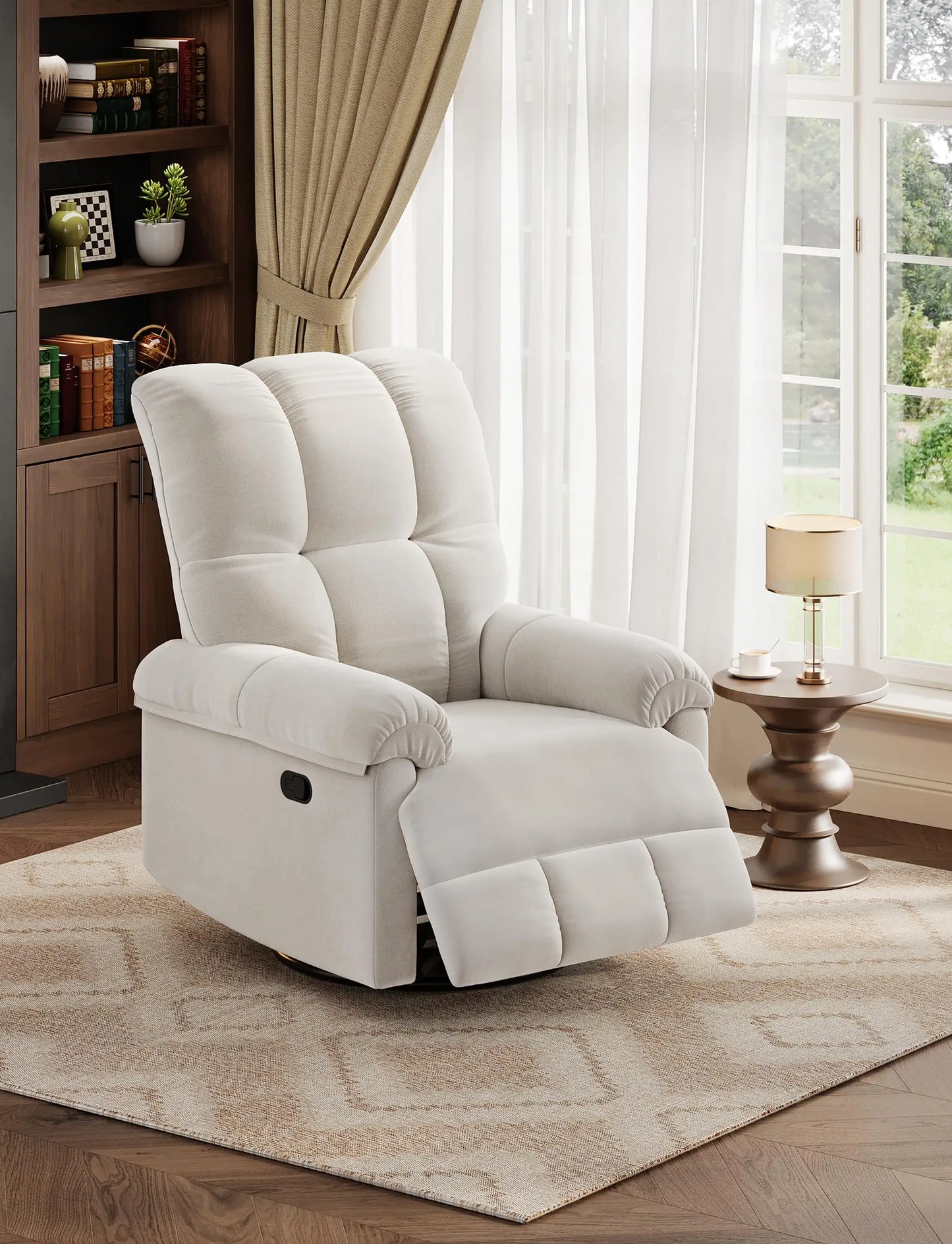 Oversized Recliner Chair Soft Chenille Swivel Rocker for Nursery Living Room
