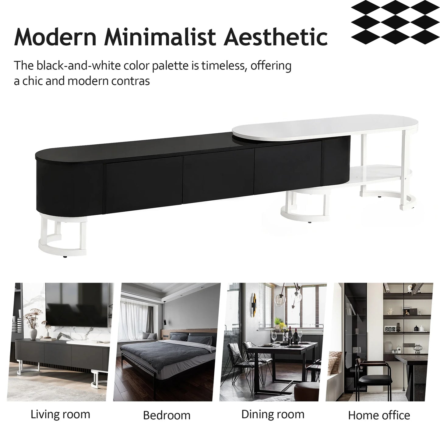 Modern Extendable TV Stand with Drawers and Adjustable Metal Legs