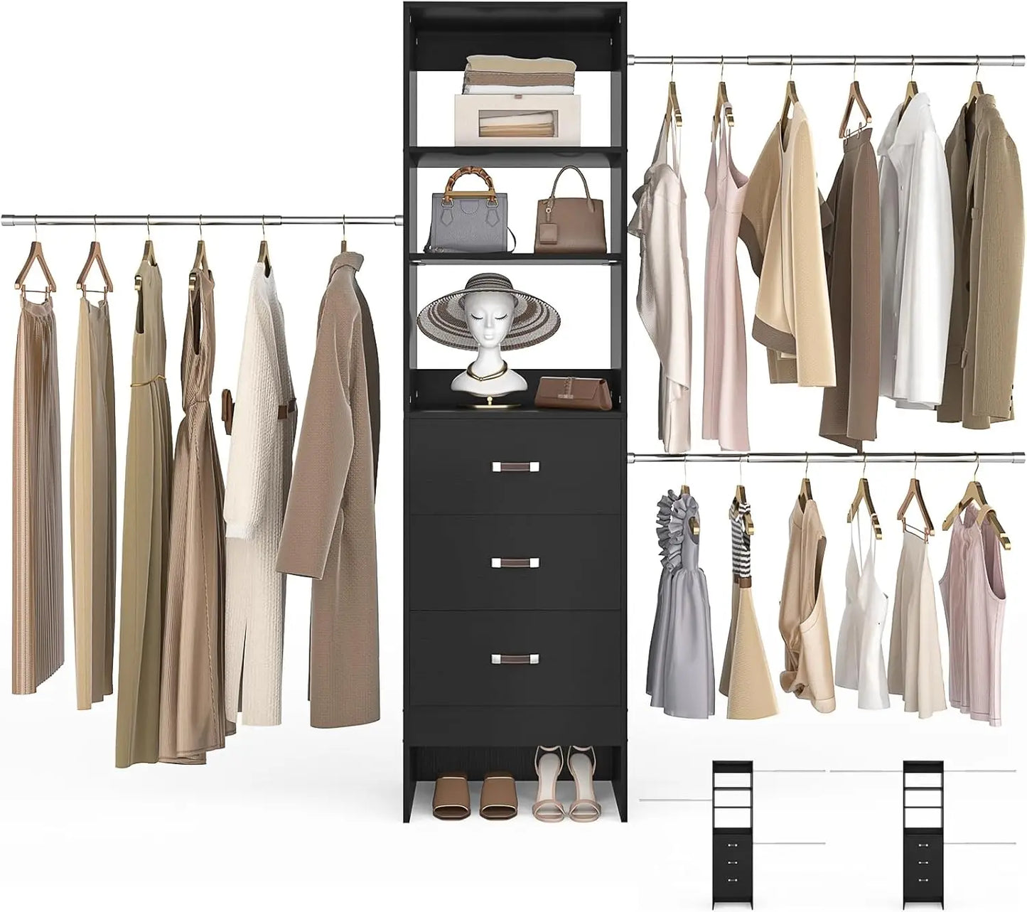 96 Inch Closet Organizer System with 3 Hanging Rods Minimalist Design