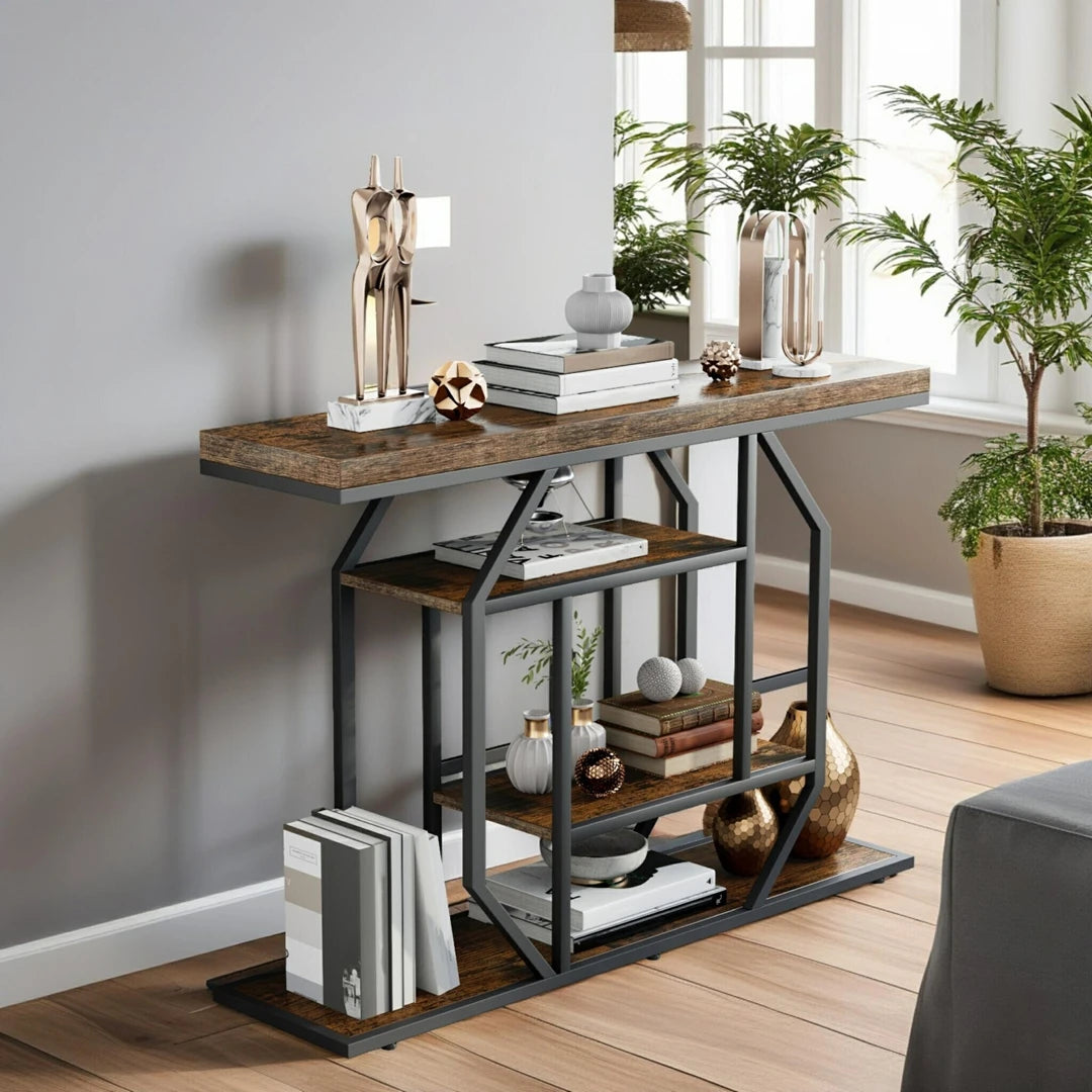120cm Industrial Console Table 4-Tier Metal Shelves Entryway Storage